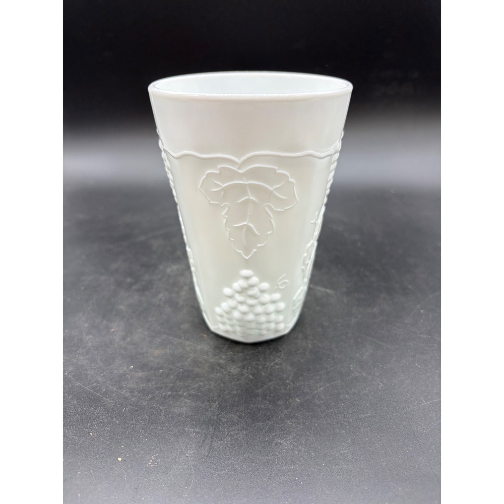 Vintage Milk Glass Tumbler With Grapes & Leaves
